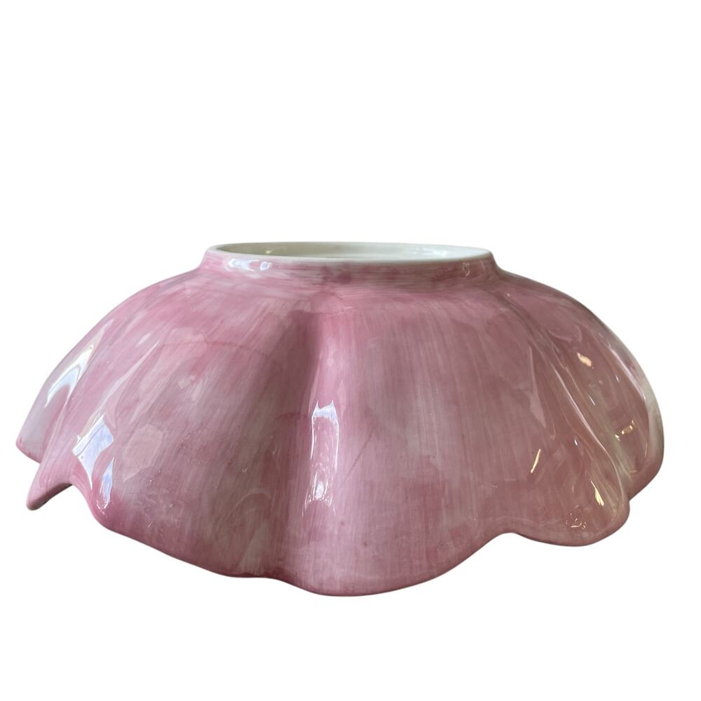 MAXCERA Pink Flower Ceramic Serving Bowl 12in Spring Easter New - Picture 5 of 13